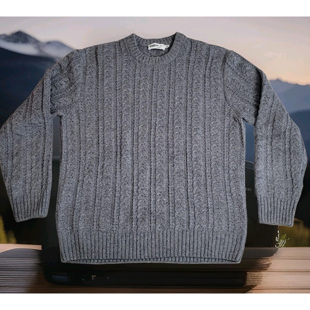 Wellen Huckberry Seawool Irish Fisherman Sweater Mens M Charcoal Gray Cable Knit